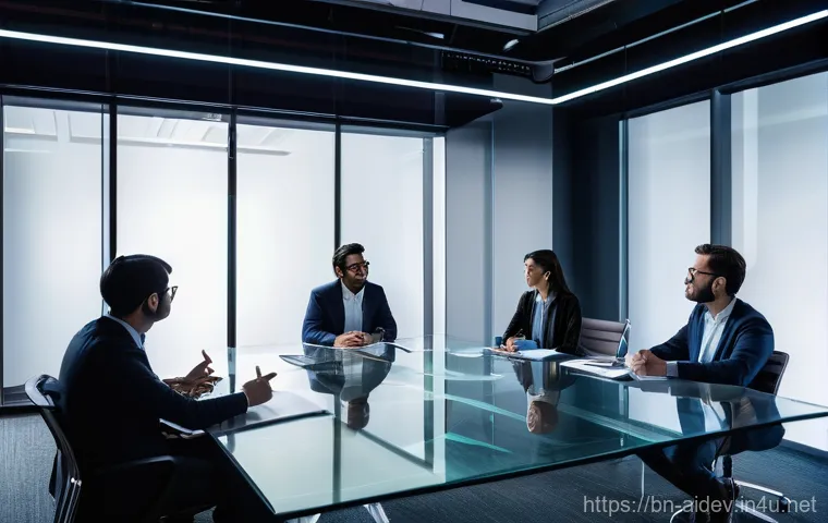 인공지능 개발 과정과 도전 - **Prompt:** A group of diverse data scientists, male and female, of various ethnicities, in a futuri...