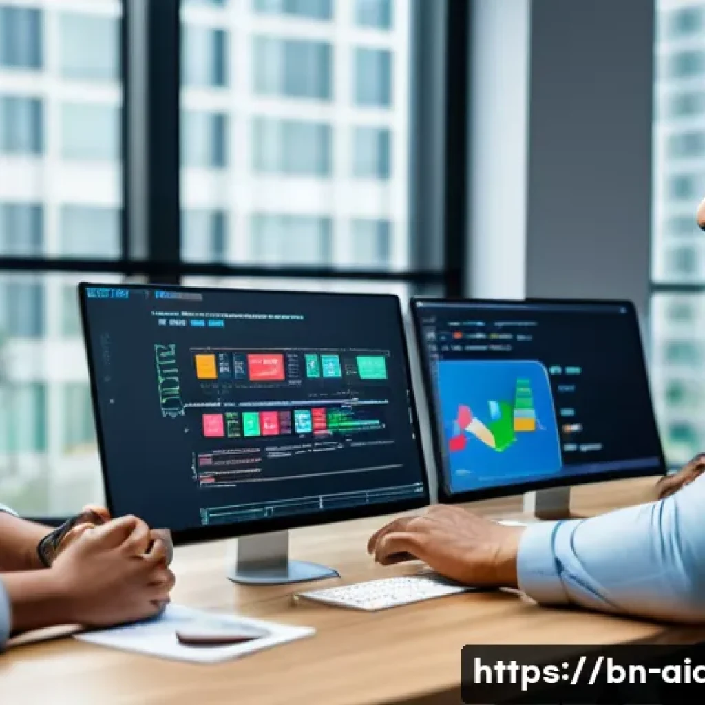 인공지능 개발자 연봉 상승 방법 - A diverse group of Bengali AI developers collaborating in a modern office setting, discussing a proj...