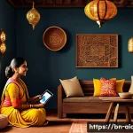 Home 20 인공지능 기술 트렌드와 변화 - A modern Bengali household interior featuring a smart home environment with a Bengali family using A...