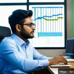 Home 19 AI 개발자 기술적 강점 - A professional Bengali software developer working at a modern desk with multiple monitors displaying...