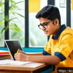 Home 23 인공지능 개발 이론의 중요성 - A serene study room scene with a young Bengali student, wearing casual clothes and glasses, sitting ...