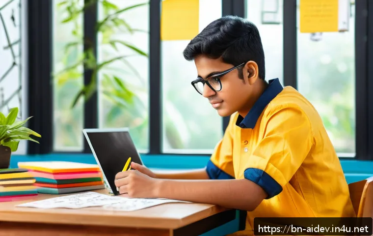 인공지능 개발 이론의 중요성 - A serene study room scene with a young Bengali student, wearing casual clothes and glasses, sitting ...