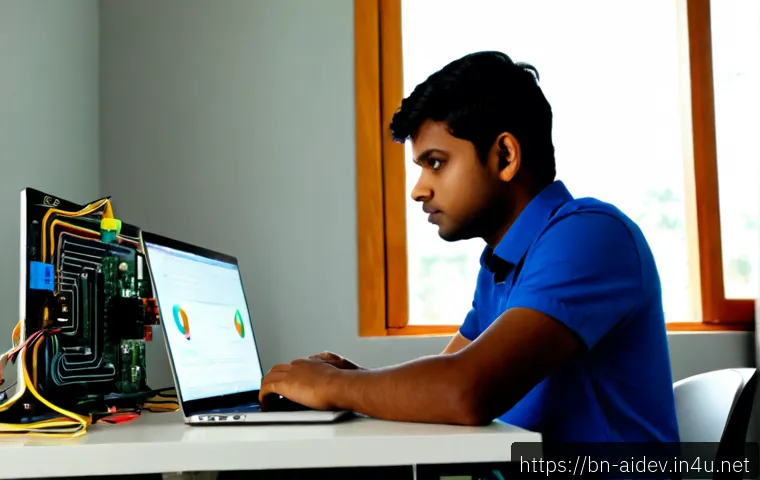 Home 17 AI 개발 경로와 진로 - Photorealistic young Bangladeshi professional exploring an AI development career path, seated at a c...